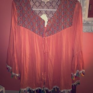 Coral blouse with Tassels